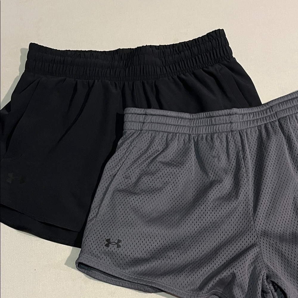 Under Armour Women's Dual Pack Black and Gray Athletic Shorts. New without tags